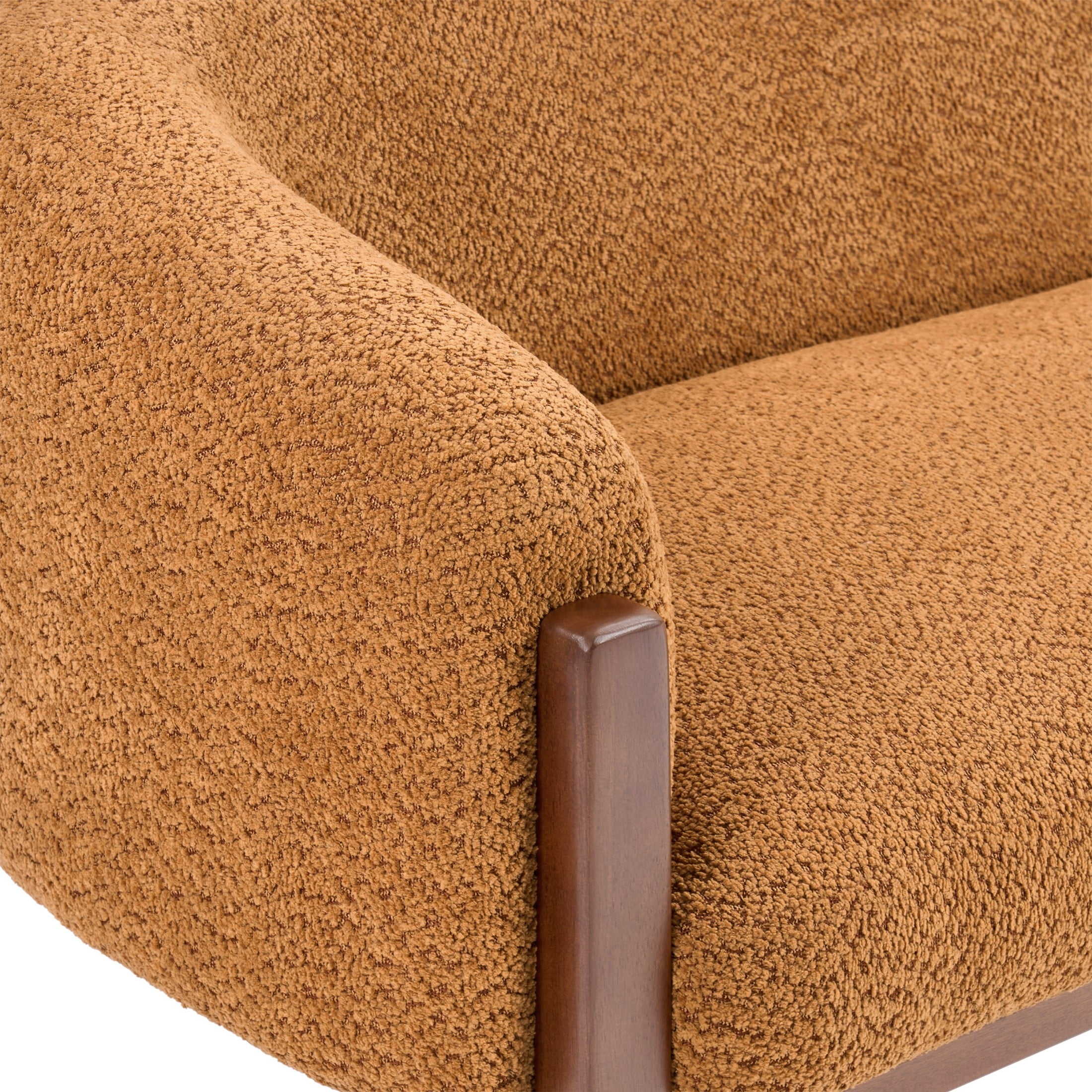 Christopher Knight Home 63.25" Modern Curved Boucle Loveseat Sofa with Wood Legs, Walnut+Caramel