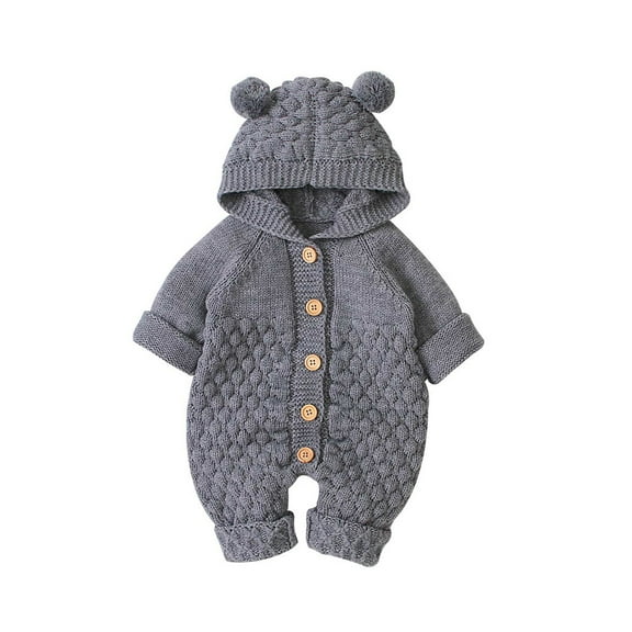 Generic Kids Girls Knitted Cardigan Baby Girl Boy Winter Warm Coat Knit Outwear Hooded Jumpsuit Fall Winter Clothes 0-24 Months
