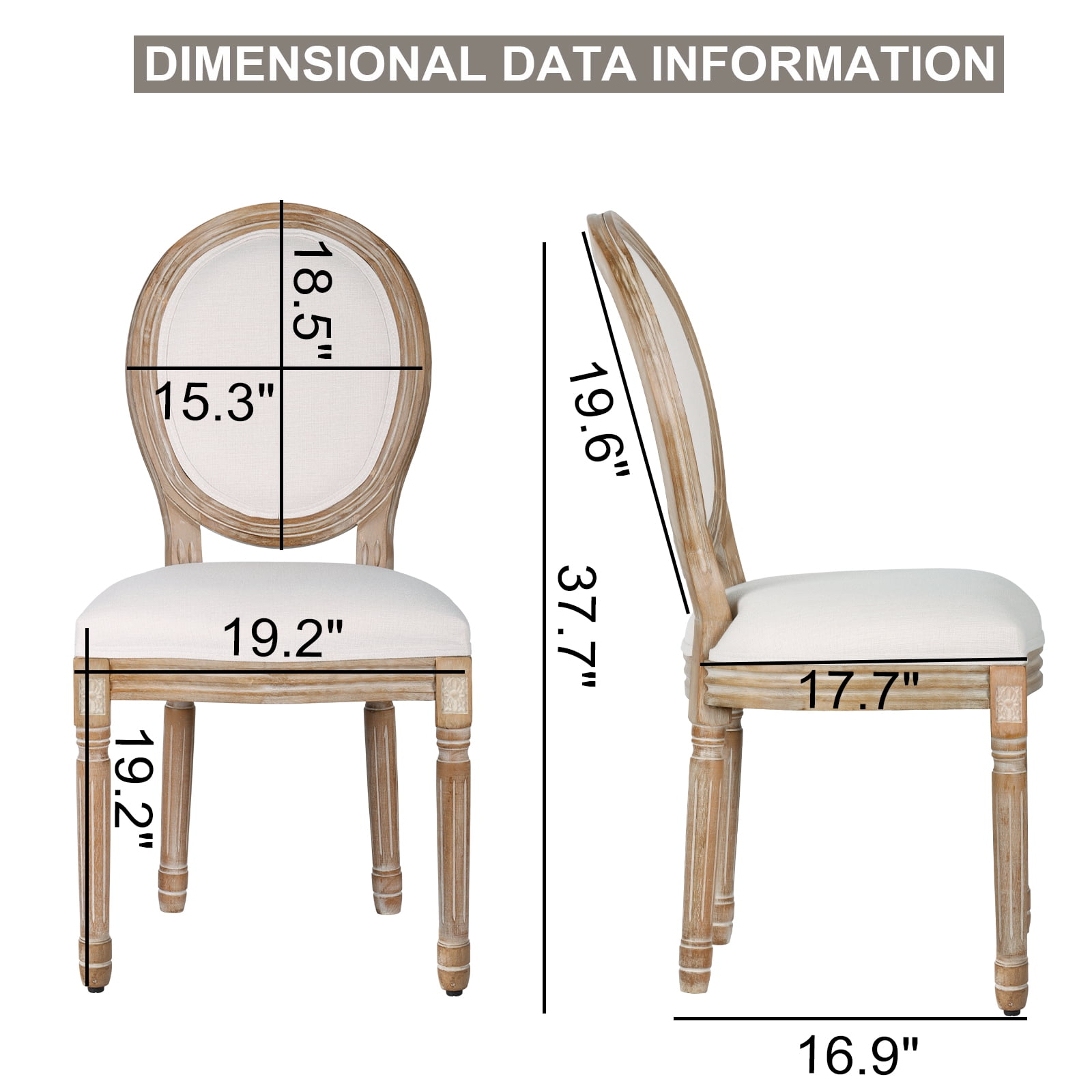 French Dining Chairs Set of 4 Beige Natural Fabric Round Back with Solid Wood Legs and Frame for Bedroom Dining Room Kitchen