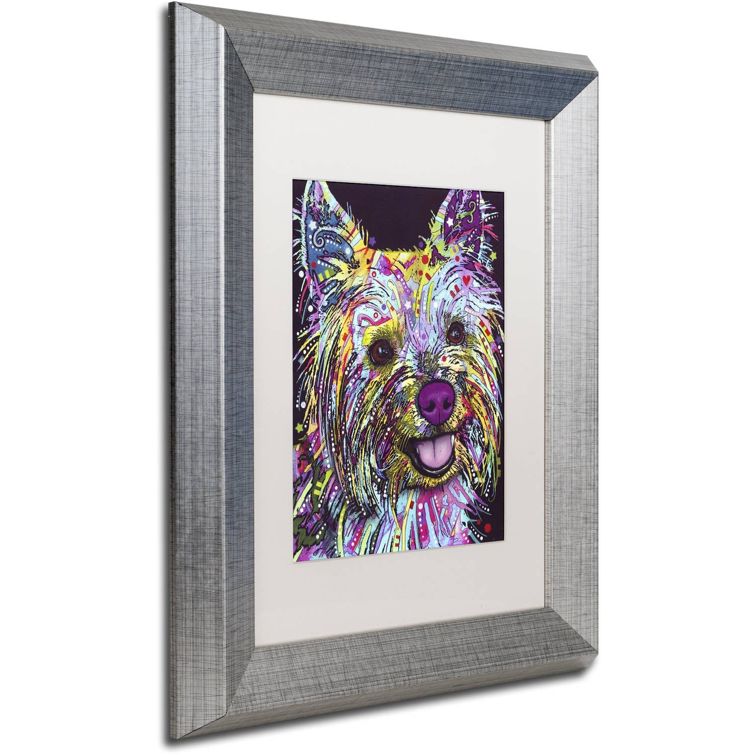 Trademark Fine Art "Yorkie II" Canvas Art by Dean Russo, White Matte, Silver Frame