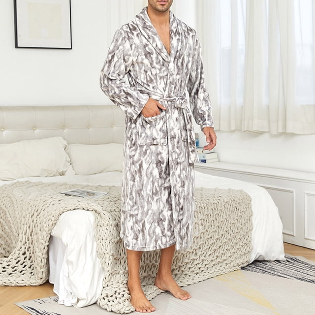 Batas de franela para hombre, ropa cálida para el hogar, batas de secado con absorción de agua, bata de baño hasta la rodilla, pijamas, camisón de poliéster para hombre