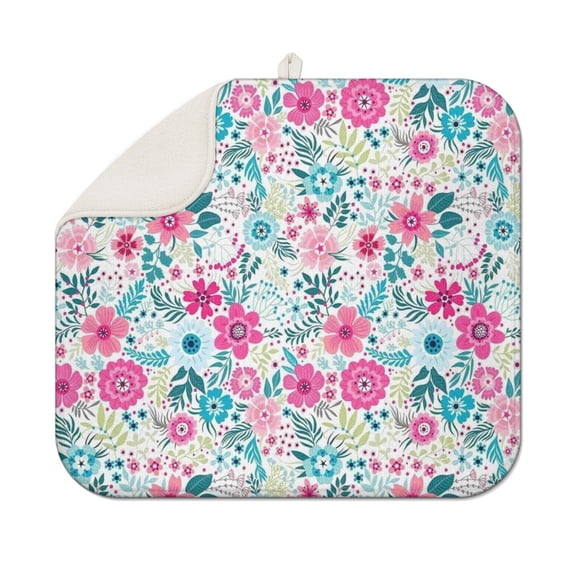 Pioneer Flower Floral Print Pattern Dish Drying Mat for Kitchen 1 Pack, Ultra Absorbent Microfiber Dishes Drainer Mats,16"x18"