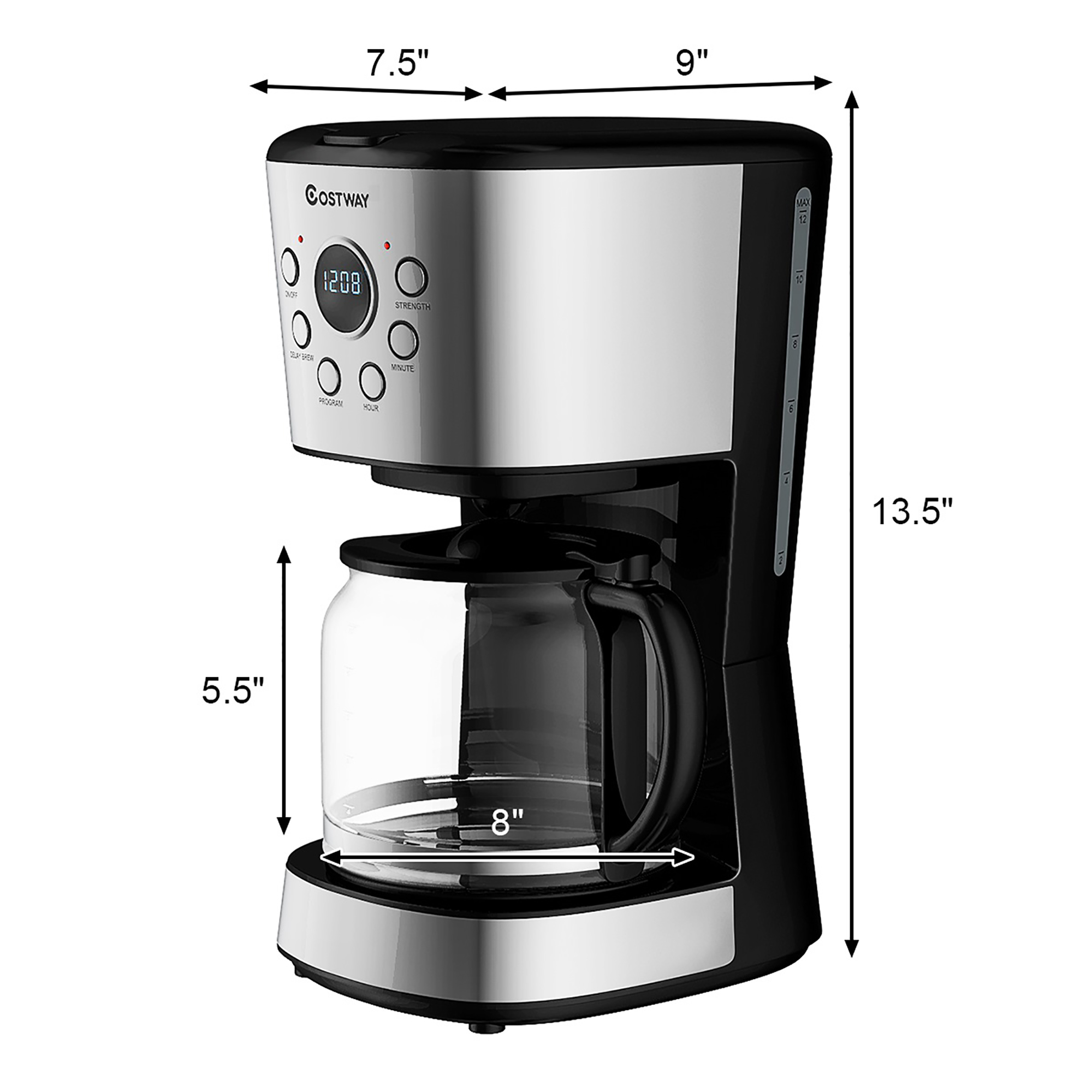Costway 12-Cup Programmable Coffee Maker Brew Machine LCD Display w/ 1.8L Glass Carafe - image 2 of 10