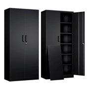 Metal Garage Storage Cabinet with 2 Doors and 5 Adjustable Shelves - 71" Steel Lockable File Cabinet,Locking Tool Cabinets for Office,Home,Garage,Gym,School (Black)