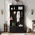 thumbnail image 3 of Hall Tree with Bench and Shoe Storage, 3 In 1 Entryway Bench with Coat Rack, Mudroom Bench with Storage and 4 Double Hooks, Entryway Furniture for Hallway (Black, 40"L x 18.5"W x 72"H), 3 of 9