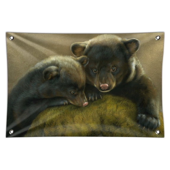 Black Bear Cubs Mossy Rocks Home Business Office Sign