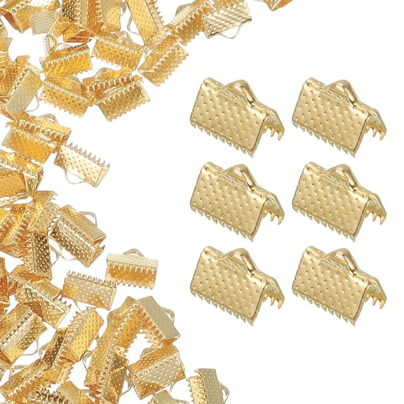 200Pcs Ribbon Ends, 10mm Ribbon Crimp Clamp End Bookmark Leather Pinch Crimps Cord Ends, Foldable Clasps Crimp End for Necklace Bracelet DIY Craft Making, Light Gold