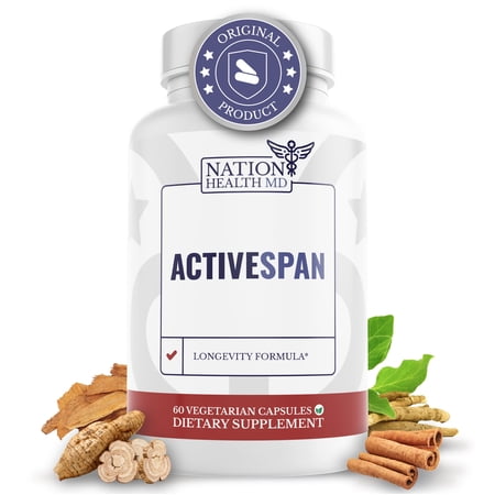 Nation Health MD ActiveSpan; Telomere Longevity Supplements with Ashwagandha, Cat’s Claw, Astragalus