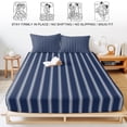 thumbnail image 5 of Twin Sze Fitted Sheet Set - Navy Blue Striped 2 Piece Bedding Sets 16" Deep Pocket Fitted Sheet with 1 Pillowcase, Navy Blue White Farmhouse Stripes Brushed Microfiber Hotel Luxury Bed Sheets, 5 of 9