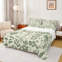 jejeloiu Retro Rustic Botanical Twin Sheet Sets,Natural Plant Twin Fitted Sheet,Green Leaf Flower Flat Sheet For Girls Kids,Super Cozy Room Decor,3pcs