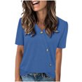 thumbnail image 1 of Tops de Color Sólido para las Mujeres, Botón de Cuello en V de Manga Corta, Top de Moda Casual para las Mujeres, 1 of 9