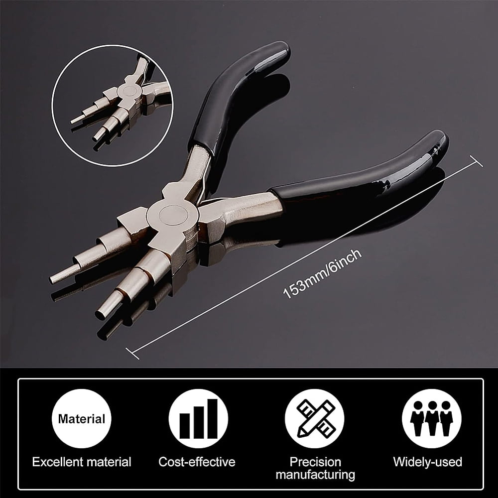 1 Bag 45# Carbon Steel 6-Step Multi-Size Wire Looping Forming Pliers Black 153~153.5x75.5~78.5x12mm loops sizes: 3mm 4mm 6mm 7mm