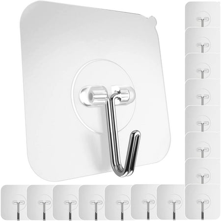 

Adhesive Hooks for Hanging Heavy Duty Wall Hooks 22 lbs Self Adhesive Sticky Hooks Waterproof Transparent Hooks for Keys Garage Outdoor Office Workshop Door Sticky Hook 20 Pack