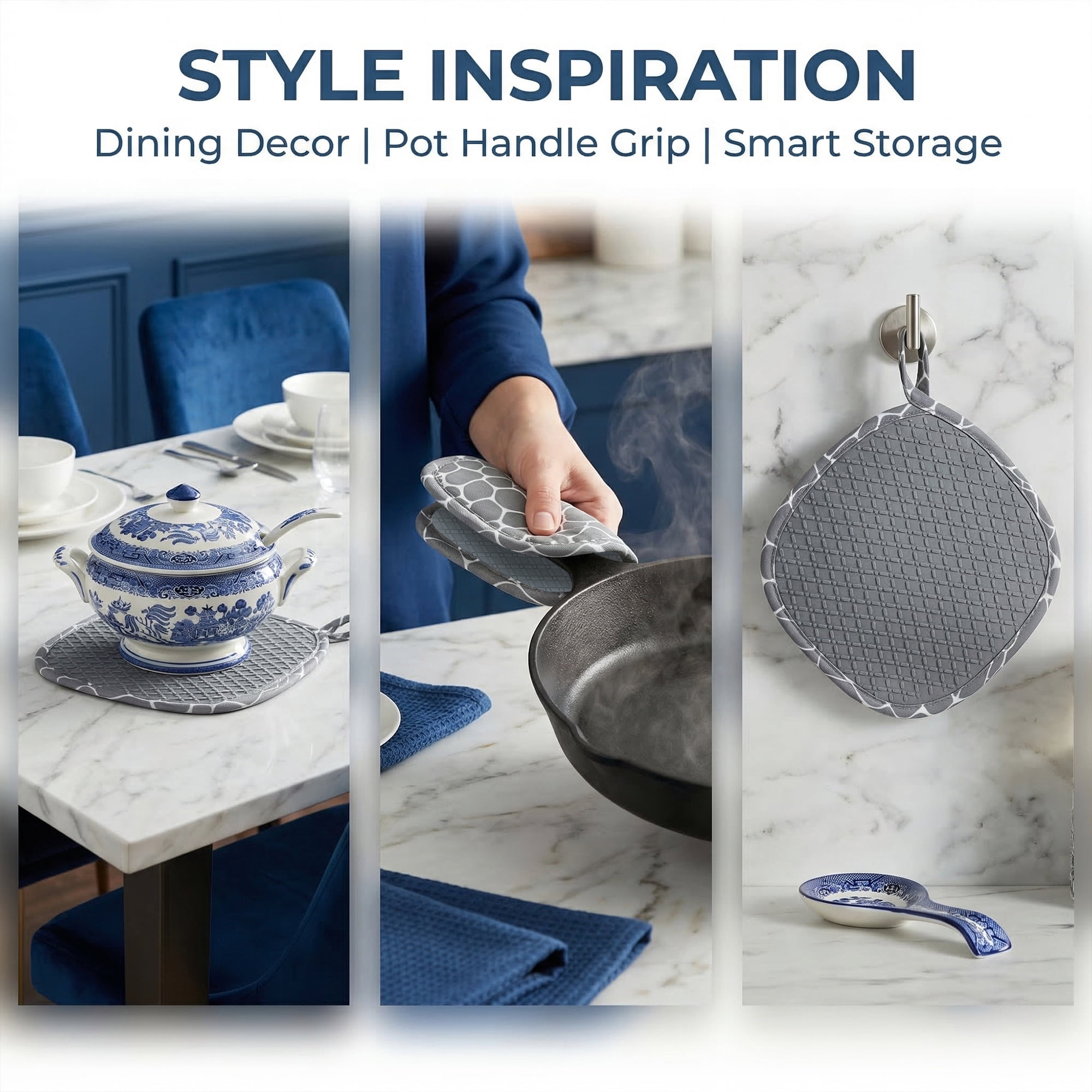 Unique Bargains 2Pcs Heat Resistant Trivets Non Slip Hot Pads Gray 8.1*8.7in