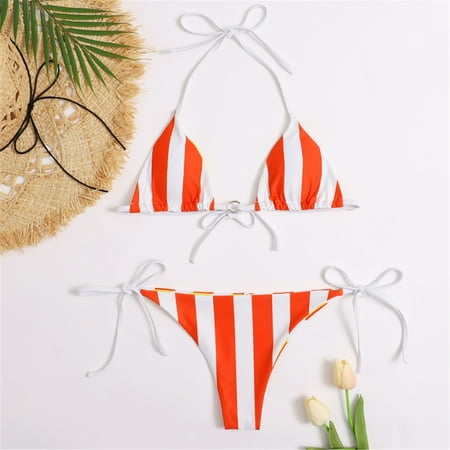 BONIXOOM Tummy Control Swimsuits For Women Tankini Pull-On Printed Bikinis Bikini Summer Swimwears on Clearance Red Size 8