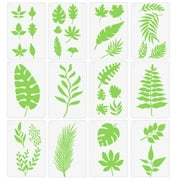 12 Pieces Reusable Leaf Stencil Template Stencils with Metal Open Ring for Paint Craft Wall DIY Home Decor Tools