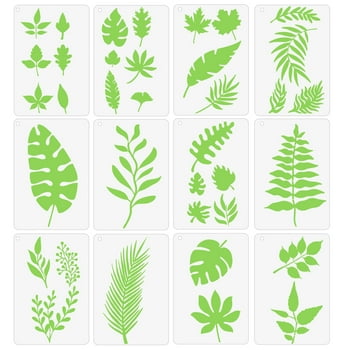 12 Pieces Reusable Leaf Stencil Template Stencils with Metal Open Ring for Paint Craft Wall DIY Home Decor Tools