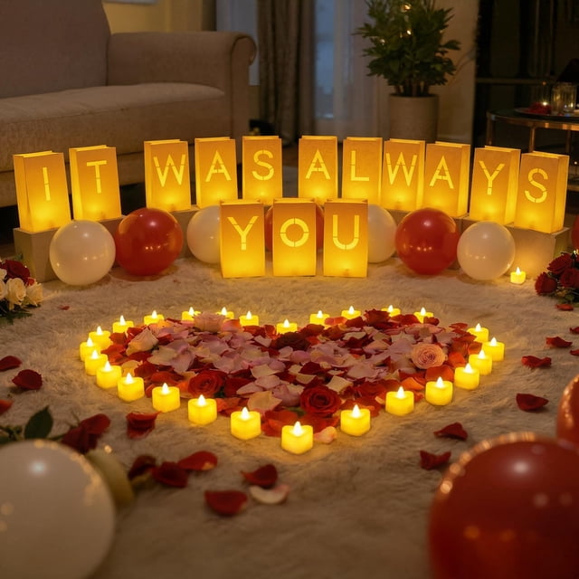 Kit decorativo romántico ARIKJ con velas LED y pétalos de rosa