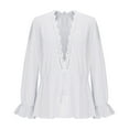 thumbnail image 7 of Ltctricy Peplum Tops for Women Ruffle Long Sleeve Deep V Neck Lace Trim Tie Front Babydoll Shirts High Low Hem Tunic Blouses(White,X-Large), 7 of 7