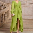 thumbnail image 5 of Womens Wrap Neck Puff Long Sleeve Swing Cocktails Maxi Dress High Waist Asymmetrical Ruffle Hem Evening Dresses, 5 of 19