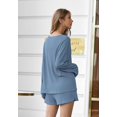 thumbnail image 3 of Ekouaer Pajama Set for Women Waffle Knit Lounge Sets Long Sleeve Top and Shorts Sleepwear Matching Loungewear, 3 of 6