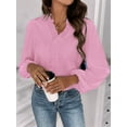 thumbnail image 5 of Women Business Casual Ruffle Long Sleeve Tops V Neck Shirts Work Solid Clothes Pink XL, 5 of 6