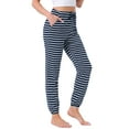 thumbnail image 4 of INSPIRE CHIC Women's Cotton Pajamas Pants Drawstring Elastic Waist Striped Lounge Yoga Bottoms with Pockets S Navy Stripe, 4 of 5