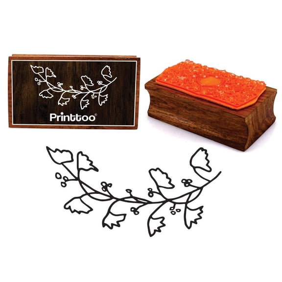 Printtoo Floral Vine Design Rectangular Wooden Rubber Stamp Block Scrap-Booking