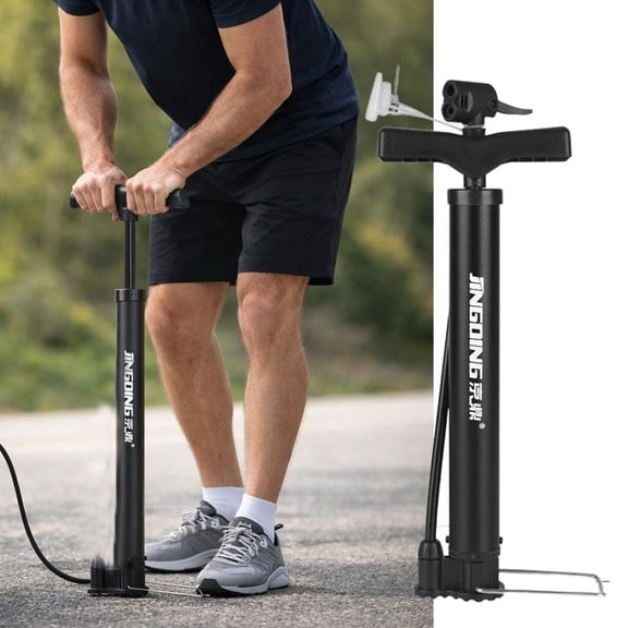 Manual Air Pump with Pressure Gauge, 160 PSI High Pressure Bike Tire Pump, Universal Valve for Presta Schrader Dunlop for Car and Bicycle