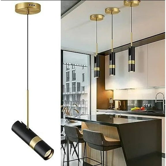 Black Pendant Light, Modern Pendant Lights Kitchen Island, Adjustable Heights Hanging 3000K LED Lights for Kitchen Island, Dining Living, Hallway (1-Light)