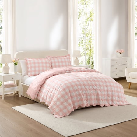 Hallmark Checkered Bliss 3-Piece Rose Scalloped Adult Quilt Set, Full/Queen