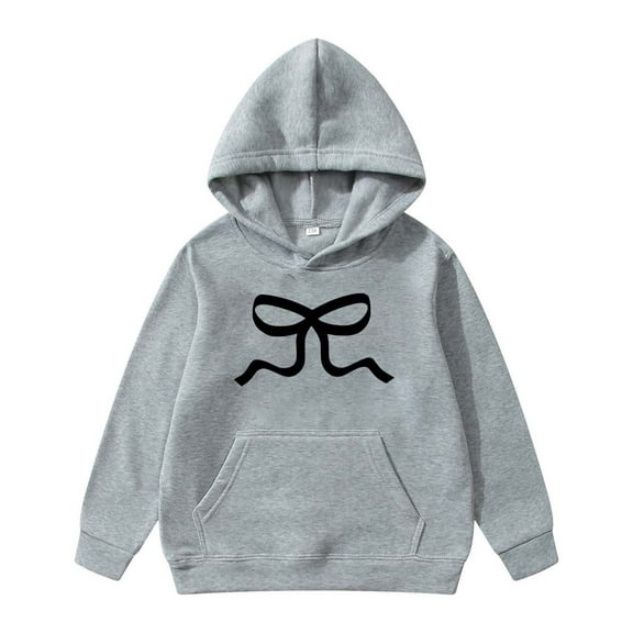 FINALGANG Boys Girls Sweatshirt Kids Bow Pattern Print Hoodie With Kangaroo Pocket Long Sleeve Soft Loose Fit Pullover For Stylish Casual Daily Outdoor Wear Activities Leisure Top