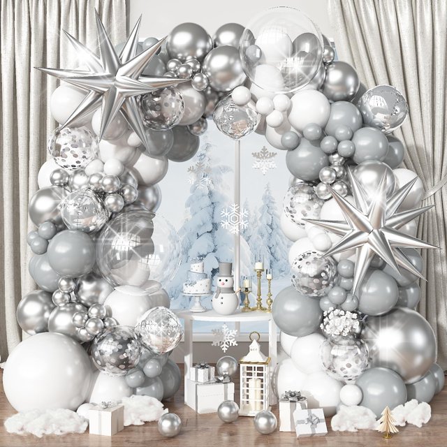 Kit de guirnaldas con forma de arco con forma de globo Togvu, color blanco y plateado, 113 unidades