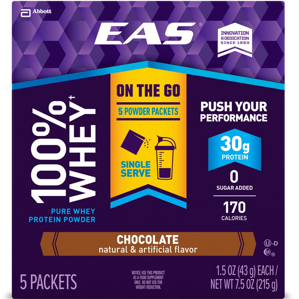 EAS 100 Whey Protein Powder Packets, Chocolate, 30g Protein, 5 Ct