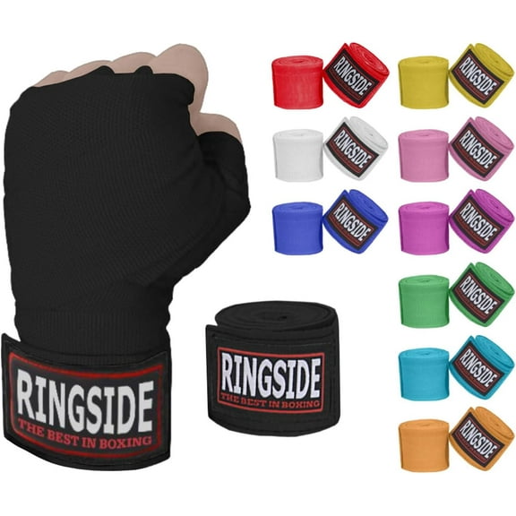 Ringside Mexican-Style Boxing Handwraps - Elastic Cotton, Thumb Loop, Hook & Loop Closure, Machine Washable - Black, 1 Pack
