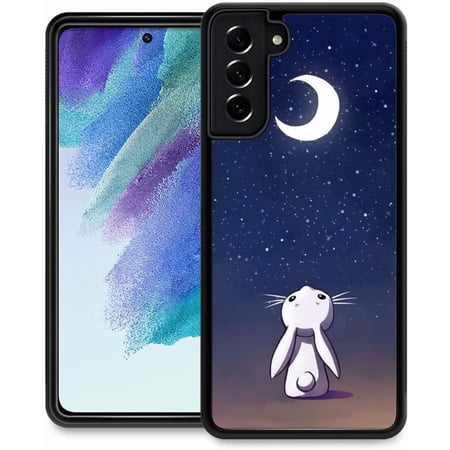 Compatible with Samsung Galaxy S21 FE Case,Pattern Design Hard PC Back Cover Non-Slip Shock Absorption Soft TPU Protective Case for Samsung Galaxy S21 FE for Women 6.4inch-Moon Rabbit