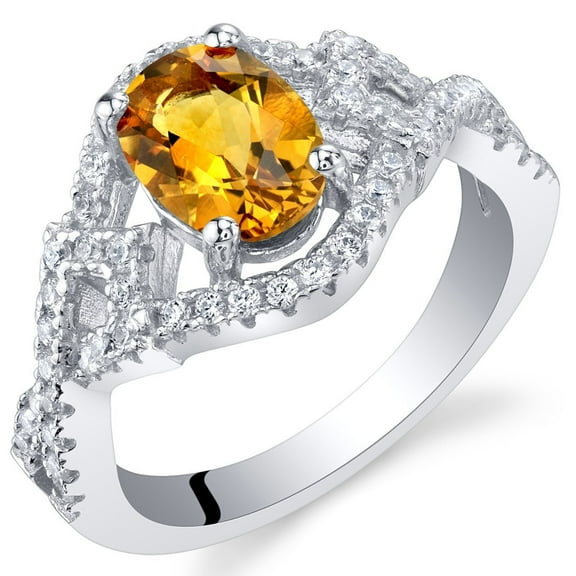 PEORA Citrine Lace Ring for Women 925 Sterling Silver, Genuine Gemstone, 1 Carat Oval Shape 8x6mm, Size 9