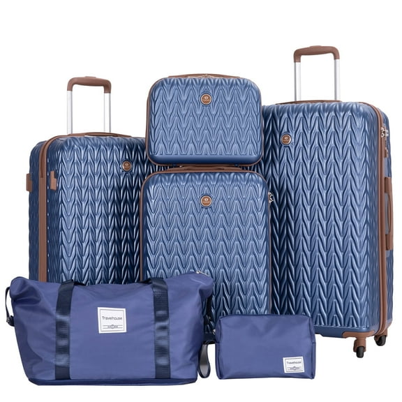 Travelhouse Luggage Set 6 Piece Hardside Suitcase TSA Lock Spinner Wheels 6 PCS Hardshell Luggage with Duffel Bag.(Blue)