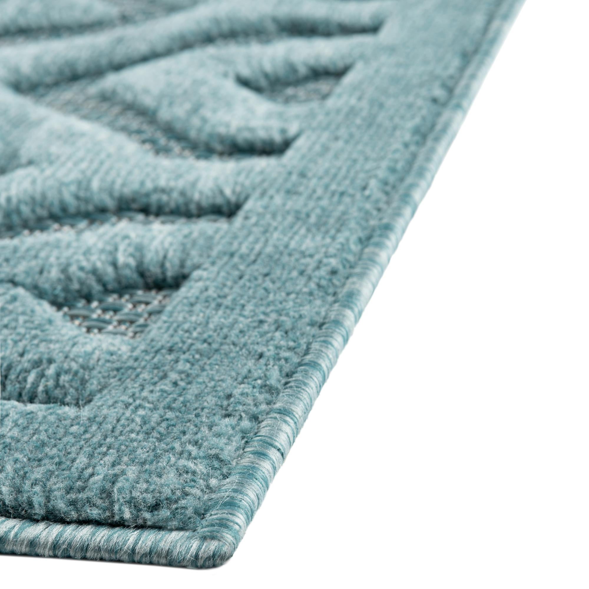 Unique Loom Outdoor Trellis Textured Collection Area Rug - Spatial (2' x 8' Runner Aqua/Ivory)