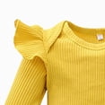 thumbnail image 6 of TOWED22 Newborn Baby Girl Fall Winter Clothes 3-Piece Outfits Set Long Sleeve Round Neck Bodysuit Romper Ribbed Pants Headband Set(Yellow,0-3 M), 6 of 6