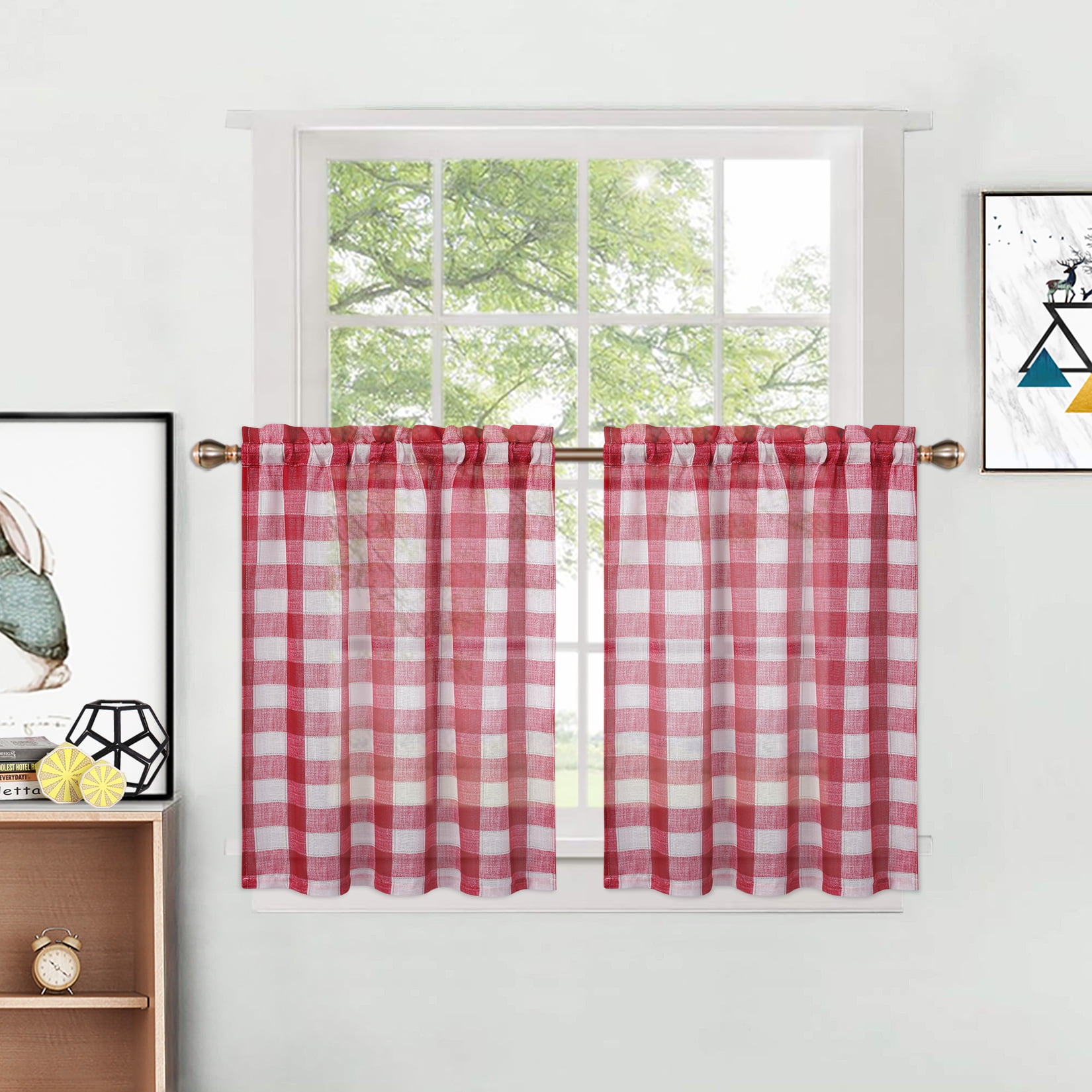 LUCKUP Farmhouse Kitchen Curtains Buffalo Plaid - Tiers Curtains for  Windows Light Filtering Rod Pocket Thermal Insulated or Home Bedroom Cafe  Decor