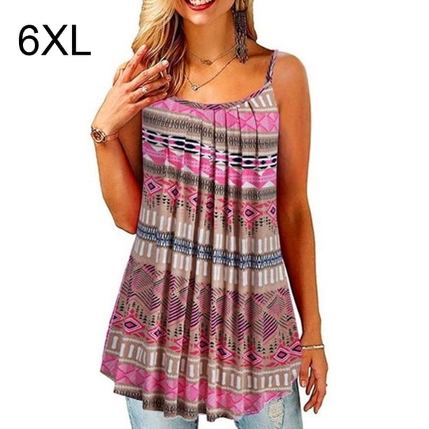 Verano Tops Correa Escote redondo Chaleco Sin mangas Tela estampada para mujer, Tipo 3, 6XL Speravity AP001971-27