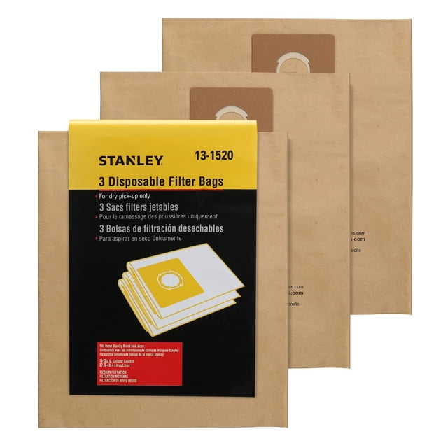 Bolsa de Filtro Desechable Stanley 13-1520 para Aspiradoras Húmedas o Secas de 10 Galones, Paquete d