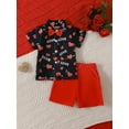 thumbnail image 2 of Toddler Boys Valentine's Day Outfits Heart Letter Print Bowtie Short Sleeve Shirts Tops and Red Shorts 2Pcs Gentleman Set, 2 of 9