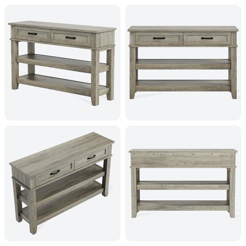 TROPOW Farmhouse 3-Tier Wooden Console Table with 2 Storage Drawers – Versatile Entryway and Living Room Sofa Table