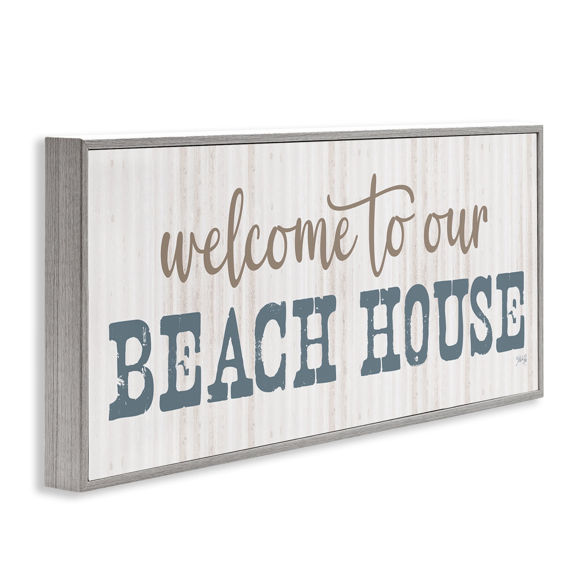 Stupell Industries Welcome Beach House Typography Painting Gray Framed Art Print Wall Art, 24 x 10