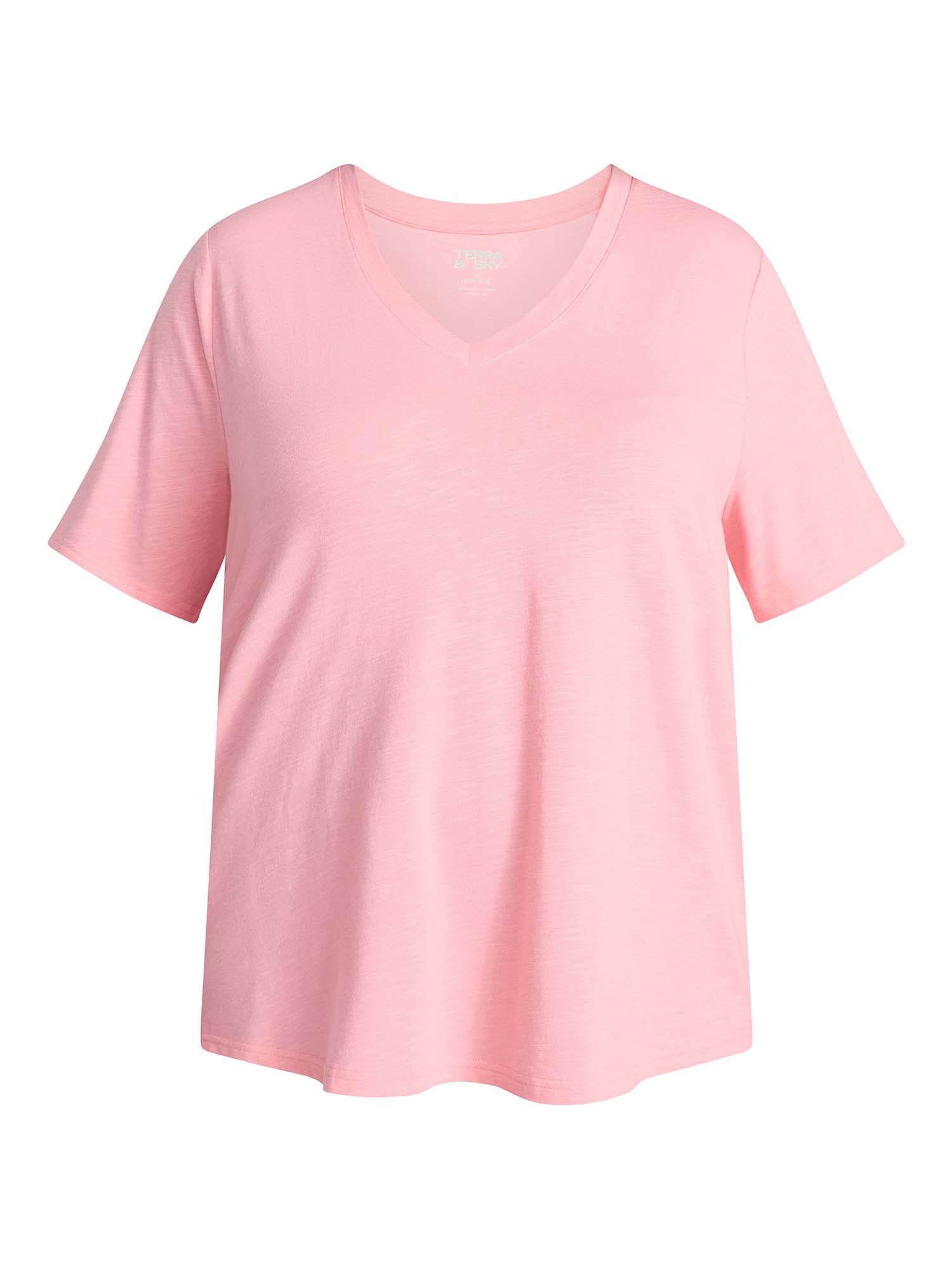 Terra & Sky Women's Plus Size V-Neck Tee with Short Sleeves, Size 0X-5X