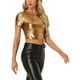 thumbnail image 4 of INSPIRE CHIC Crop Tops Metálicos para Mujeres con Manga Corta y Abertura para Fiesta de Halloween Top Brillante Holográfico L Marrón Dorado, 4 of 5