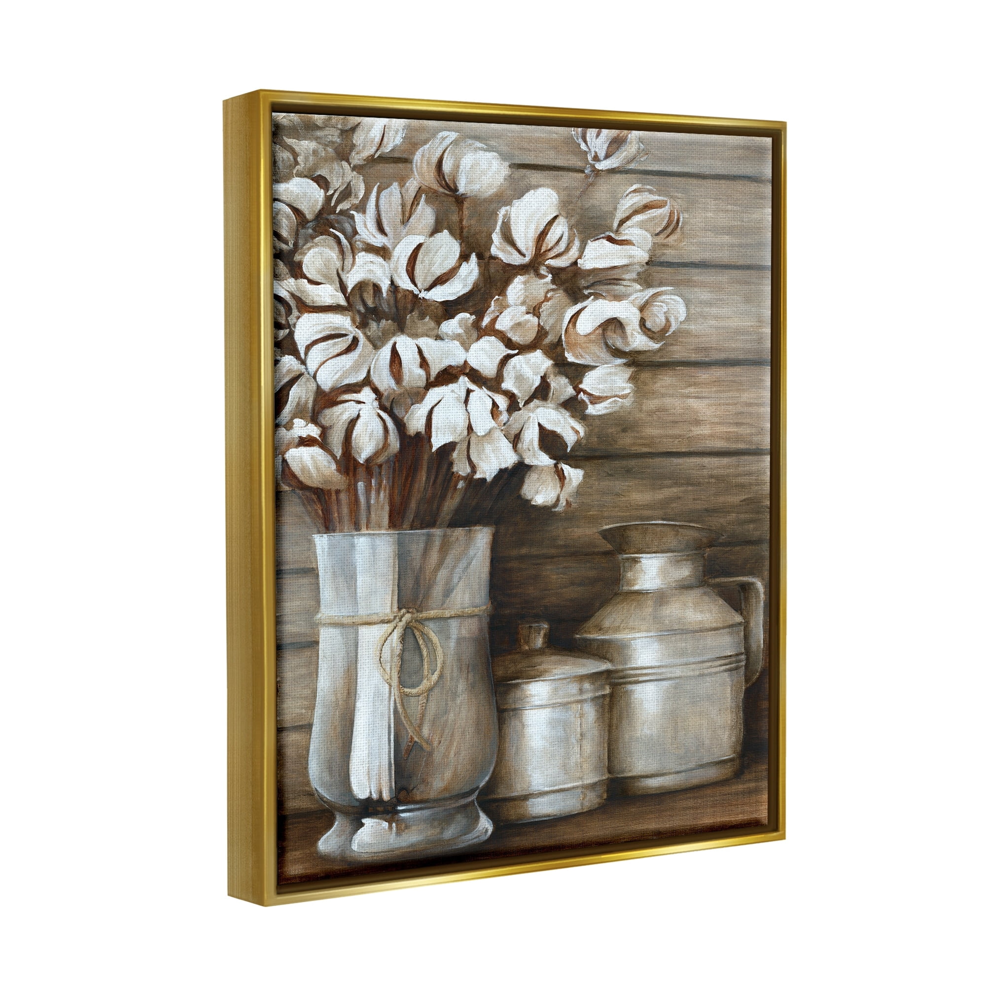Stupell Industries Traditional Flower Bouquet Rustic Country Cans Painting Metallic Gold Floating Framed Canvas Print Wall Art, Design by White Ladder
