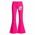 thumbnail image 4 of LRen Girls Uniform Pants Flare Leg Pink Ribbon Wide Leg Pants Elastic Waist Bell Bottom with Pockets Casual Trousers for Tween Girls Age 11-12 Years, 4 of 6